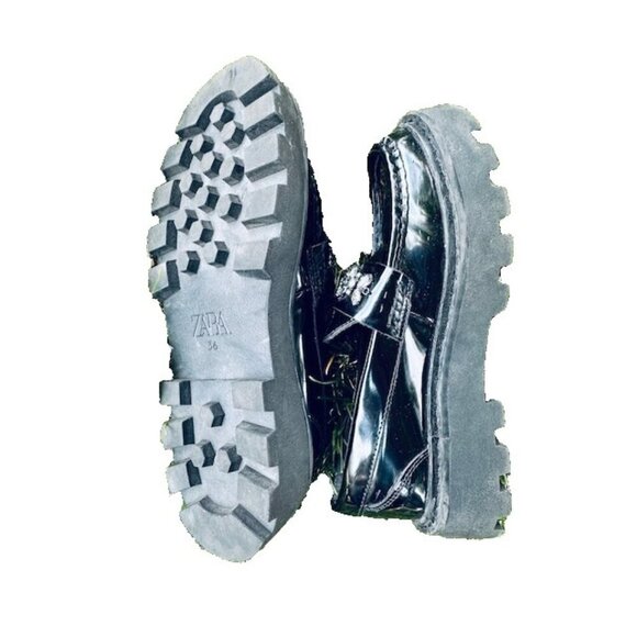 ZARA Women Platform Black Witchy Moccasins Shoes Front Rhinestones US 5.5/6-EU36 - Picture 2 of 5